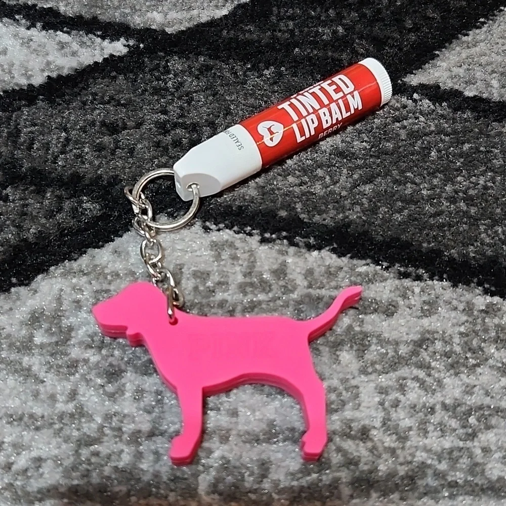VS PINK BERRY TINTED LIP BALM SPF 15 & PINK DOG KEYCHAIN CHARM PRICE FIRM